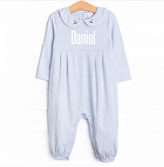 Daddy's Caddy Embroidered Romper, Blue