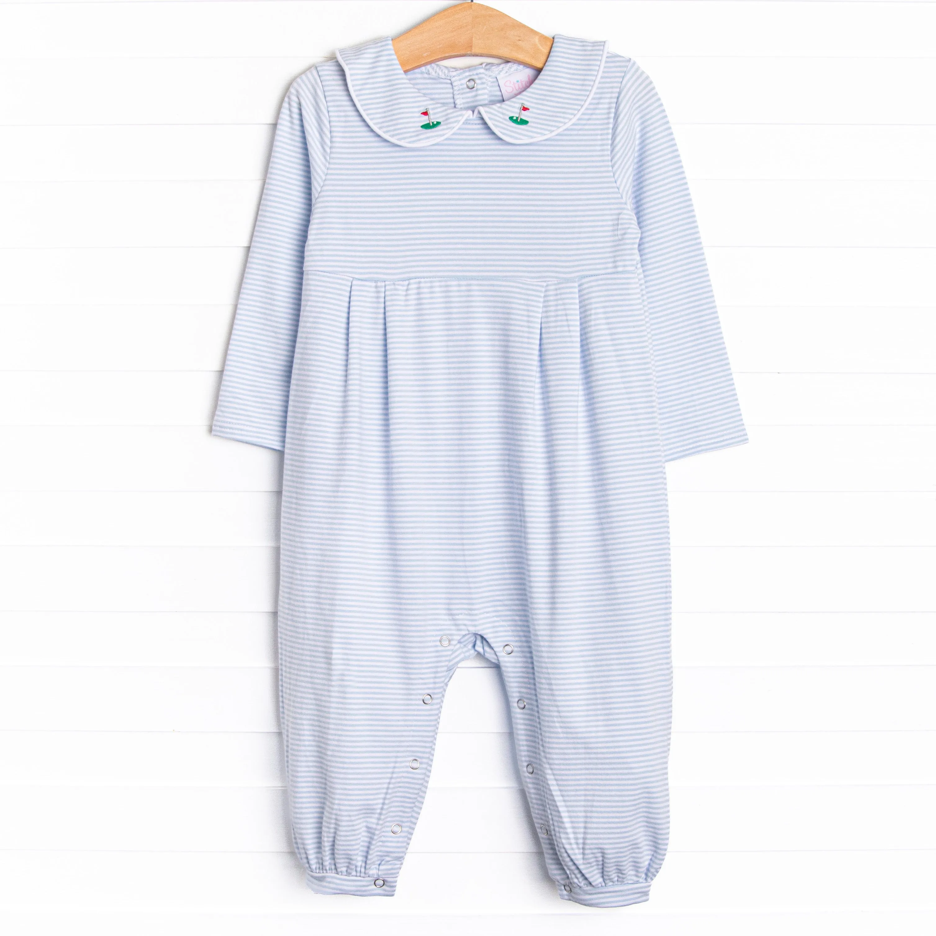 Daddy's Caddy Embroidered Romper, Blue