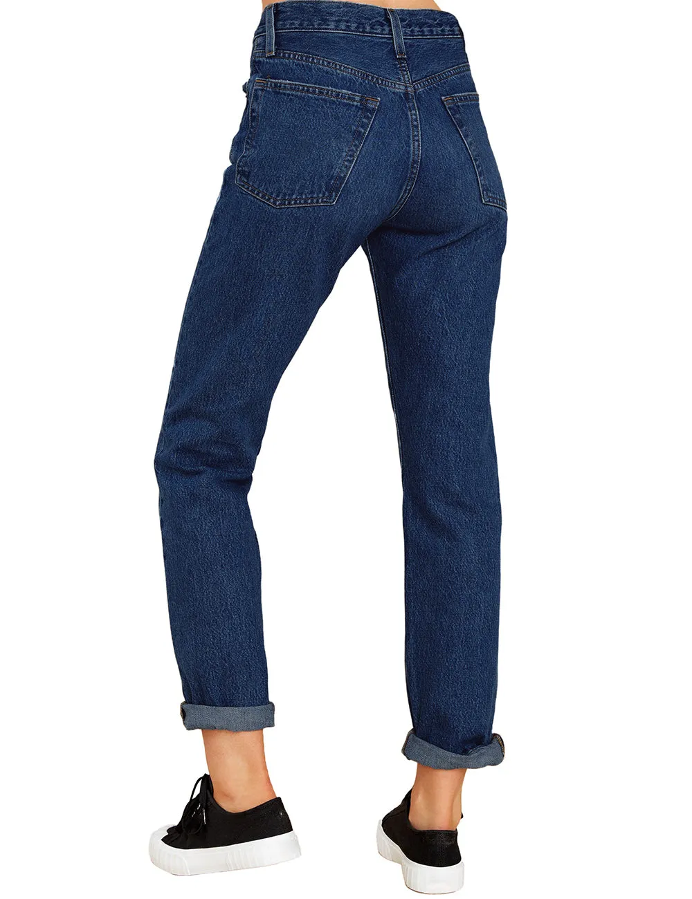 Deep Blue Rolled Hem Distressed Casual Denim Boyfriend Jeans