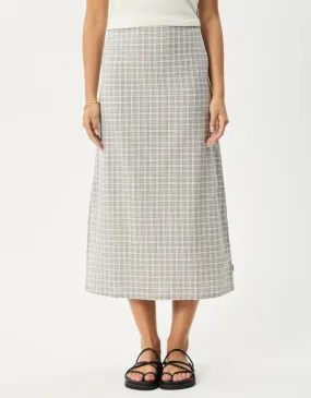 Drew Midi Skirt in Taupe Check