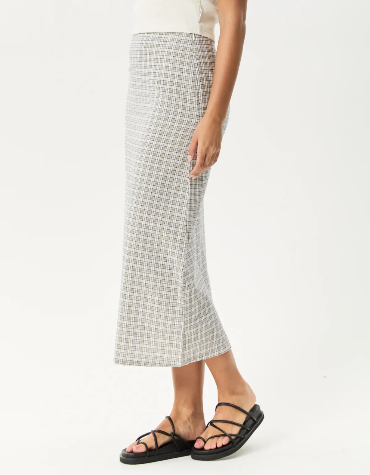 Drew Midi Skirt in Taupe Check