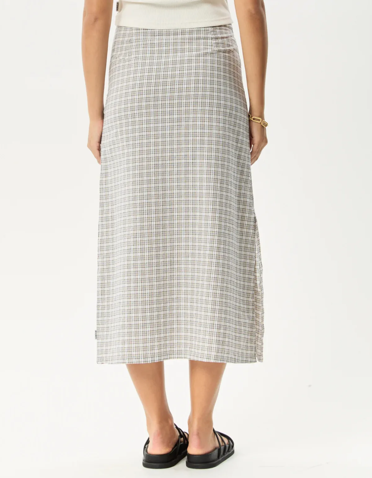 Drew Midi Skirt in Taupe Check