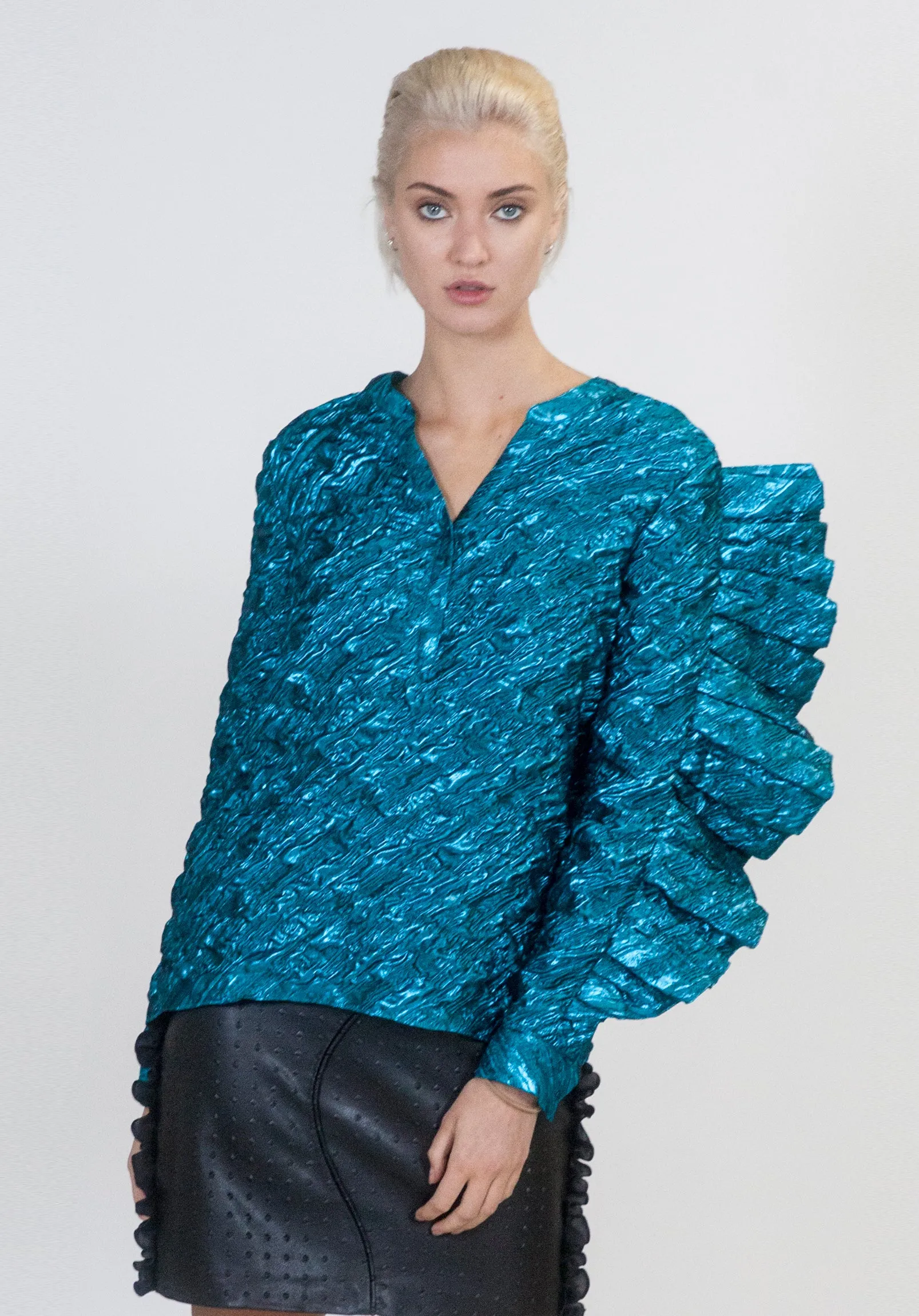 Electric Blue Oversized Ruffle Top
