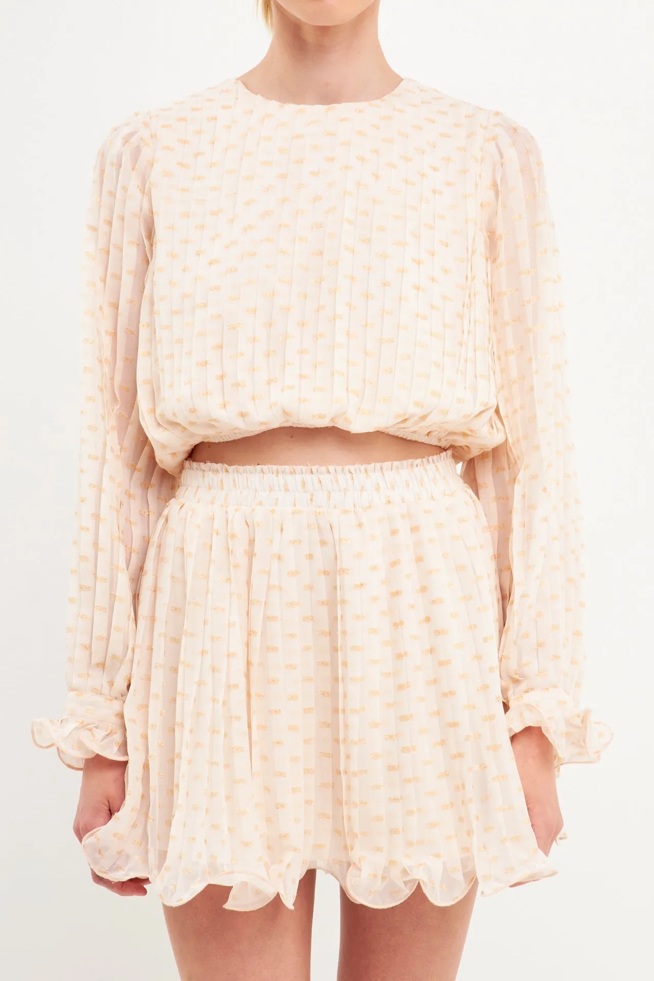 Endless Rose - Dot Pleated Blouson Crop Top