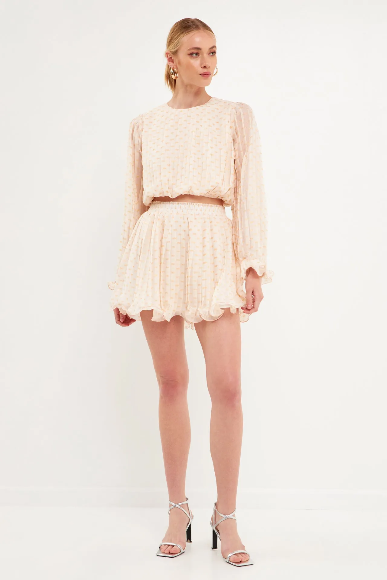 Endless Rose - Dot Pleated Blouson Crop Top
