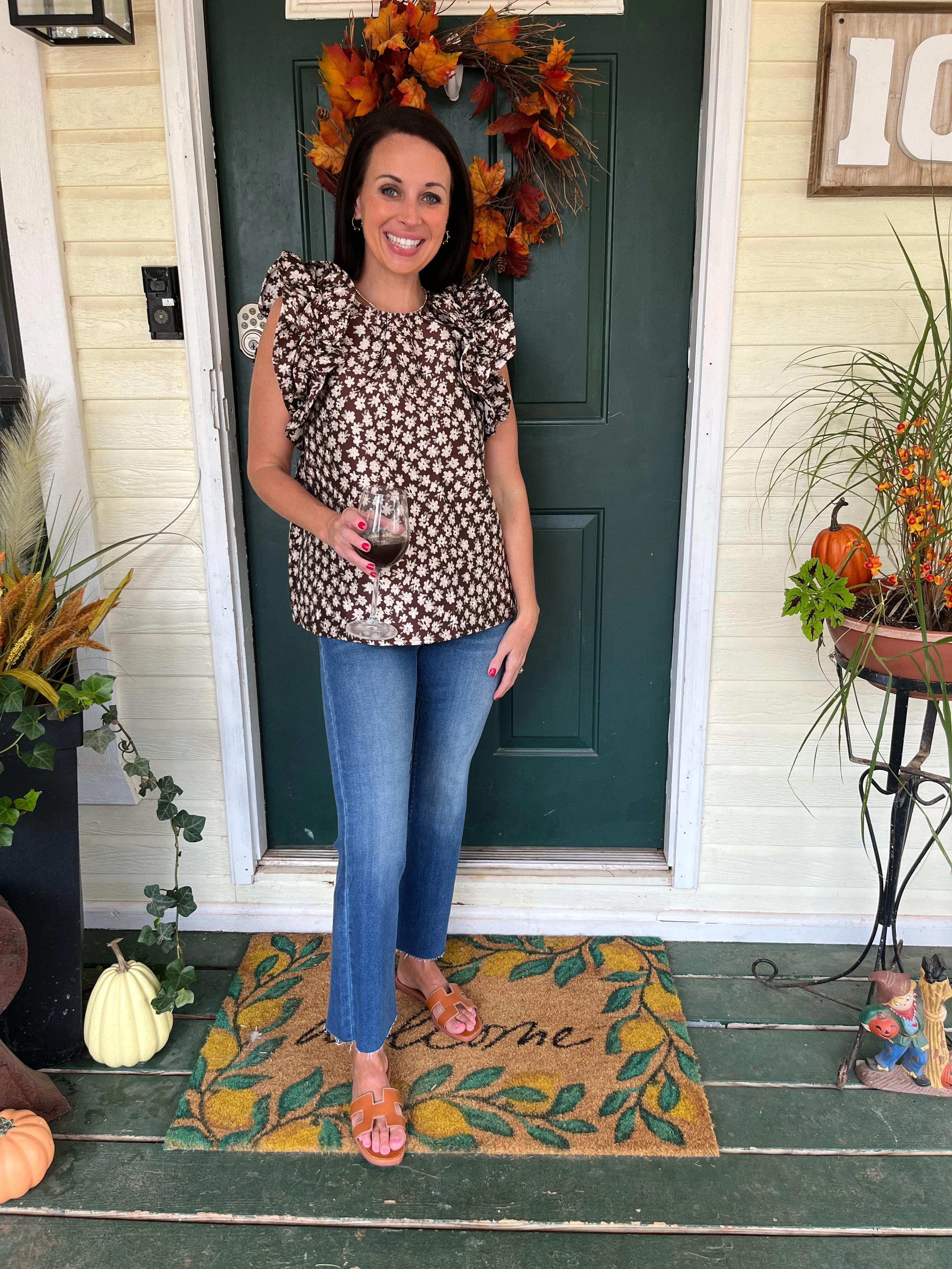 Floral Print Jacquard Top - Chocolate