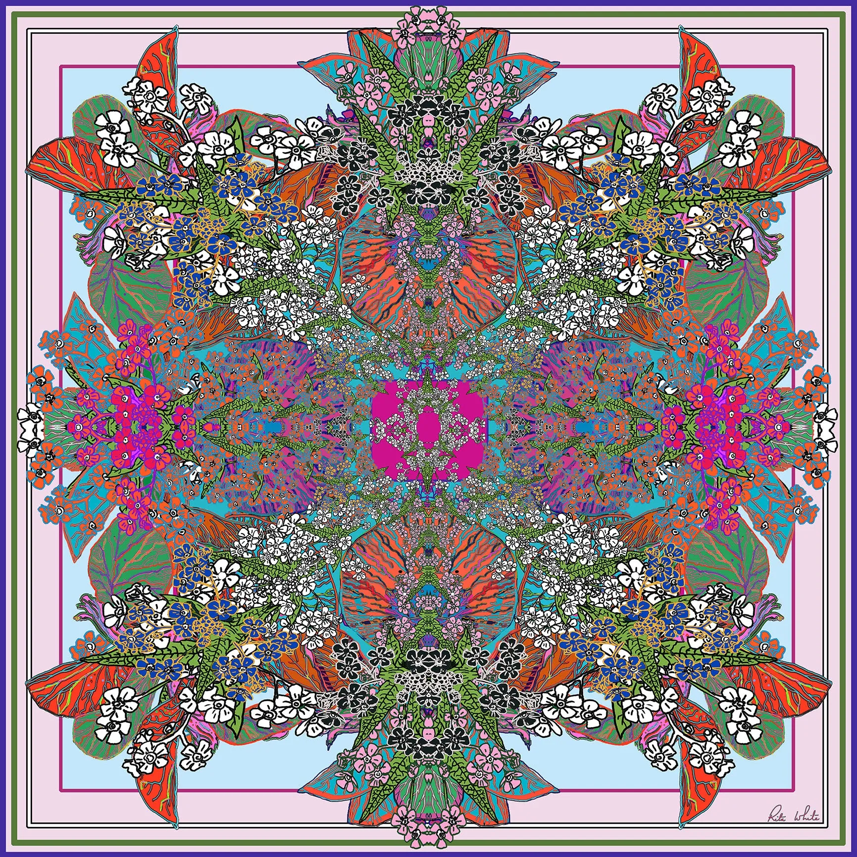Flowers, 110cm Square Silk Scarf