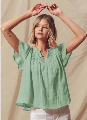 Flutter Sleeve Boho Blouse in Sage by So Me