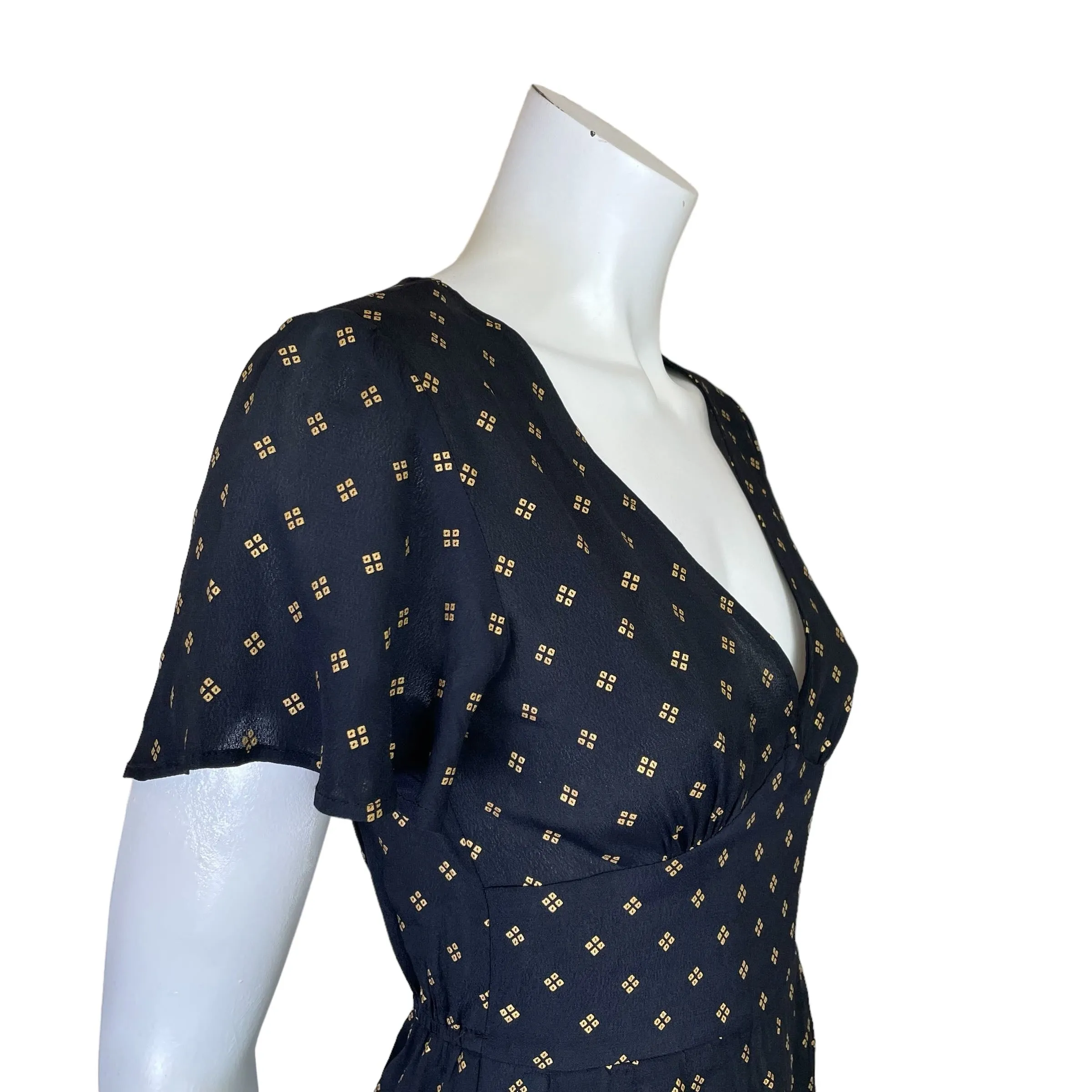 Flynn Skye | Womens Black and Gold Pattern Short Sleeve Romper | Size: S