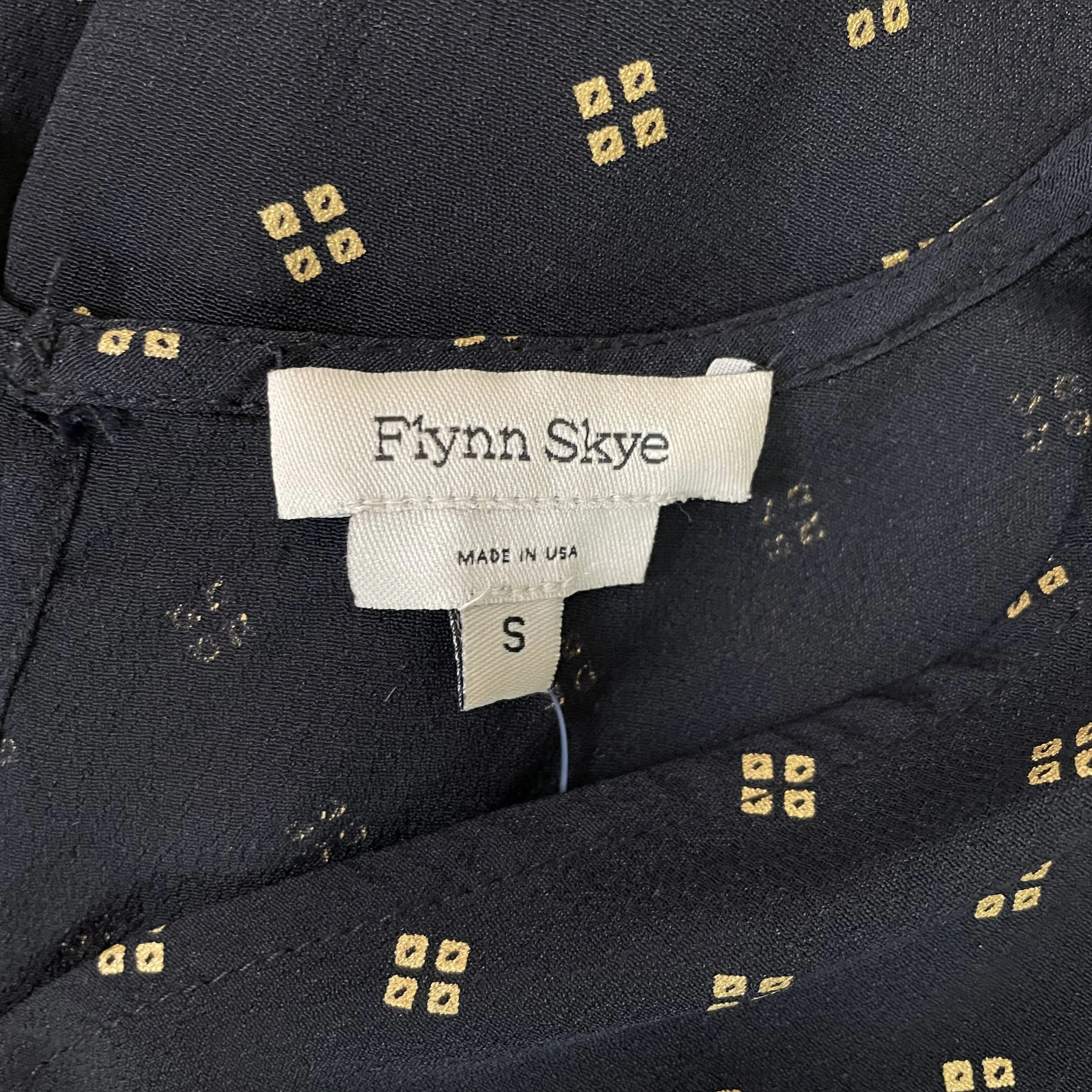 Flynn Skye | Womens Black and Gold Pattern Short Sleeve Romper | Size: S