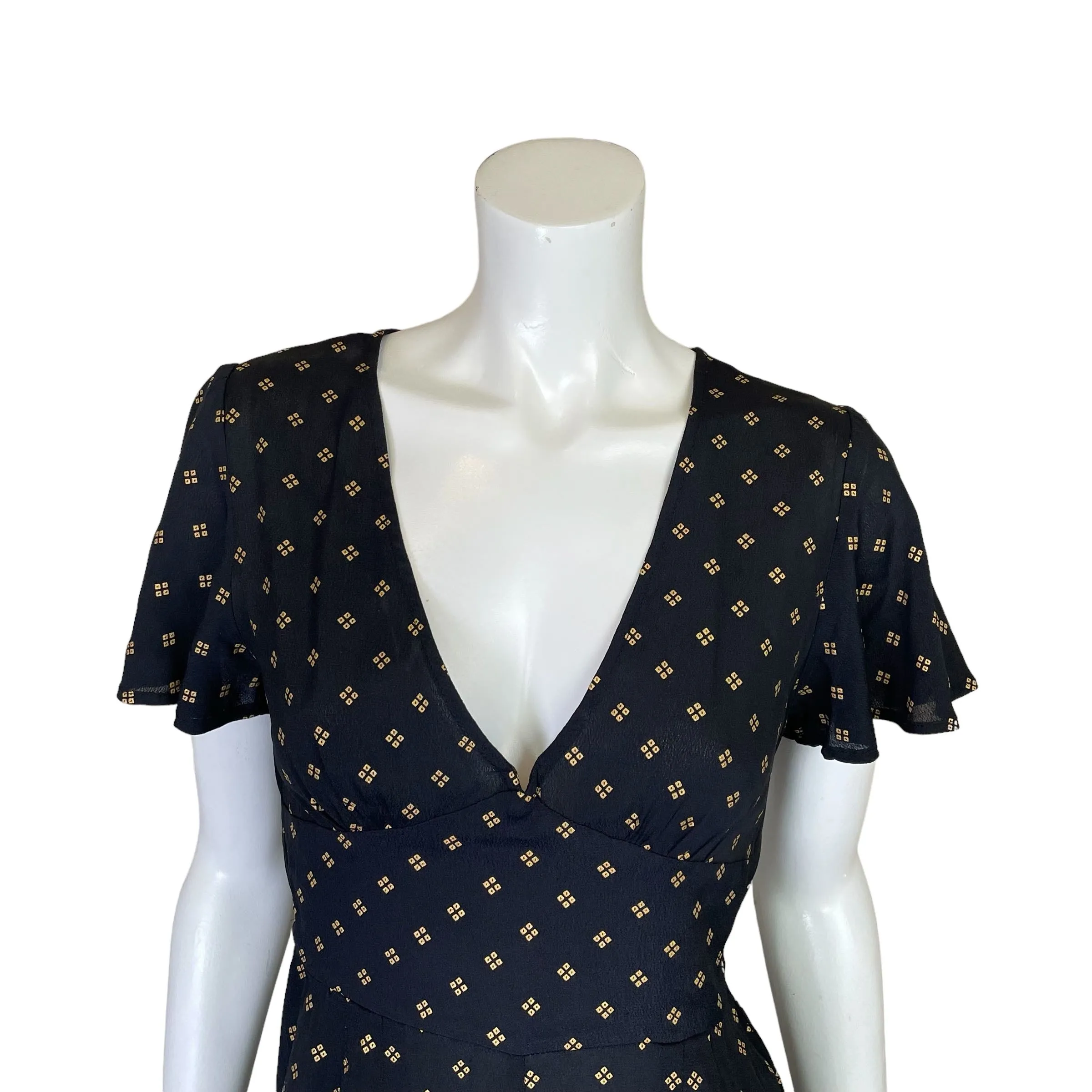 Flynn Skye | Womens Black and Gold Pattern Short Sleeve Romper | Size: S