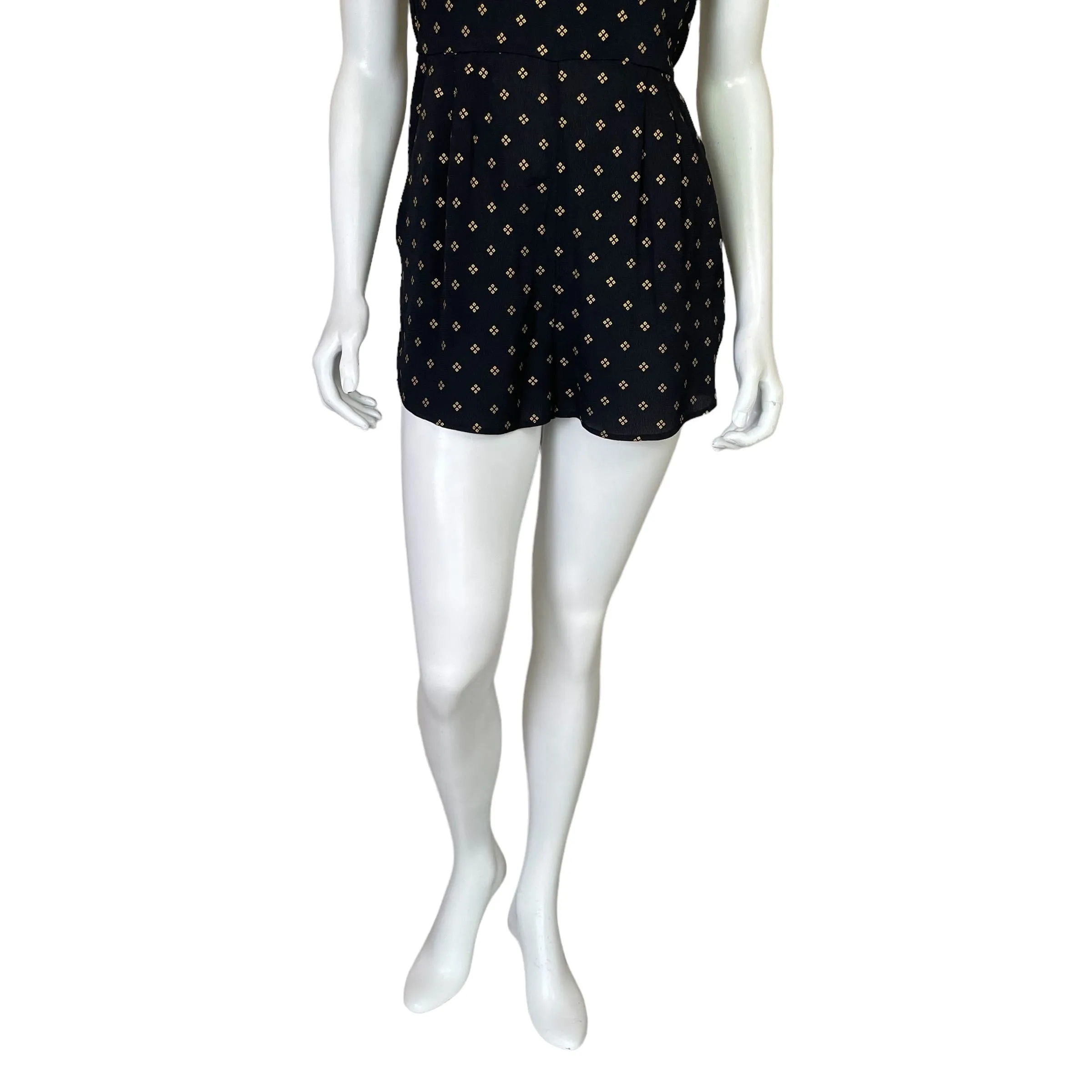 Flynn Skye | Womens Black and Gold Pattern Short Sleeve Romper | Size: S