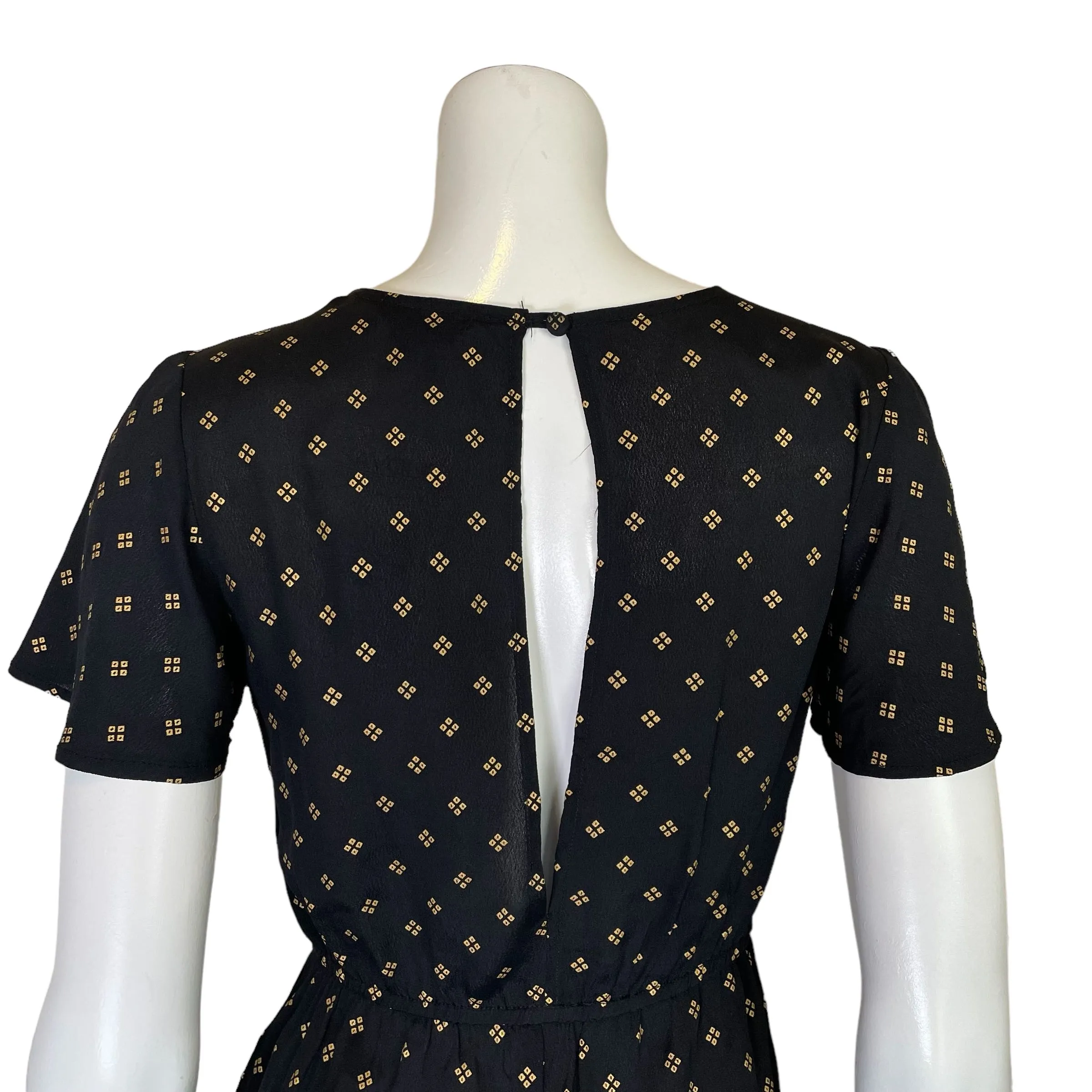Flynn Skye | Womens Black and Gold Pattern Short Sleeve Romper | Size: S