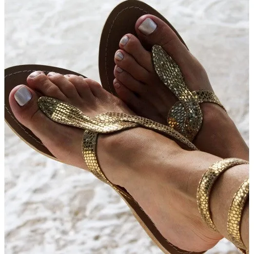 Gold Cobra Natural Leather Sandals