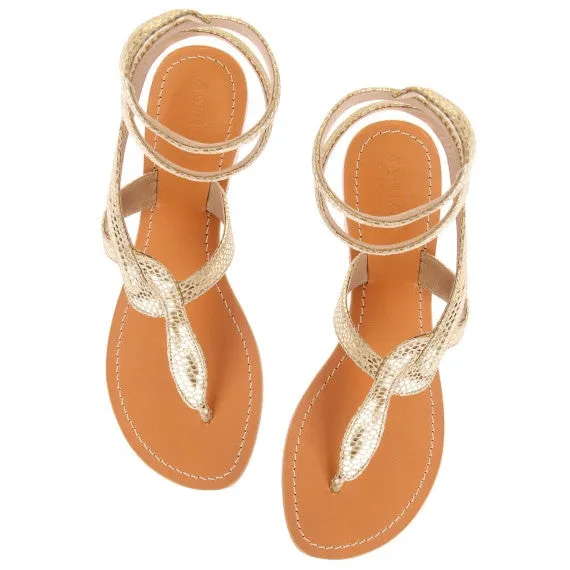 Gold Cobra Natural Leather Sandals