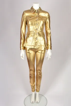 GOLD WAXED DENIM JACKET AND TROUSERS SET