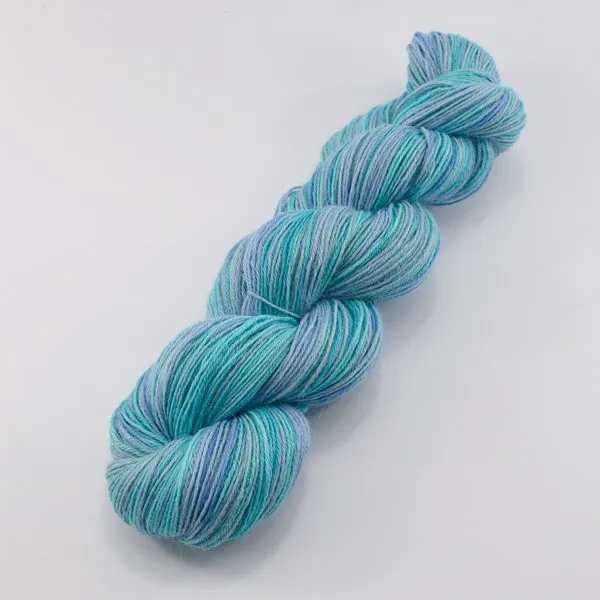 Hand Dyed Baby Alpaca Knitting Yarn 4 Ply Fingering Weight in Opal Blue 12579