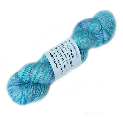 Hand Dyed Baby Alpaca Knitting Yarn 4 Ply Fingering Weight in Opal Blue 12579