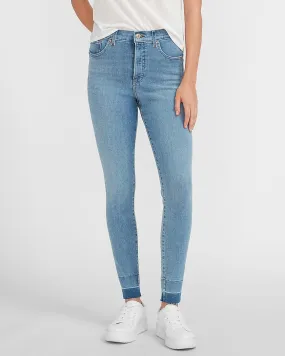 High Waisted 4-Way Hyper Stretch Raw Skinny Jeans in Light Wash