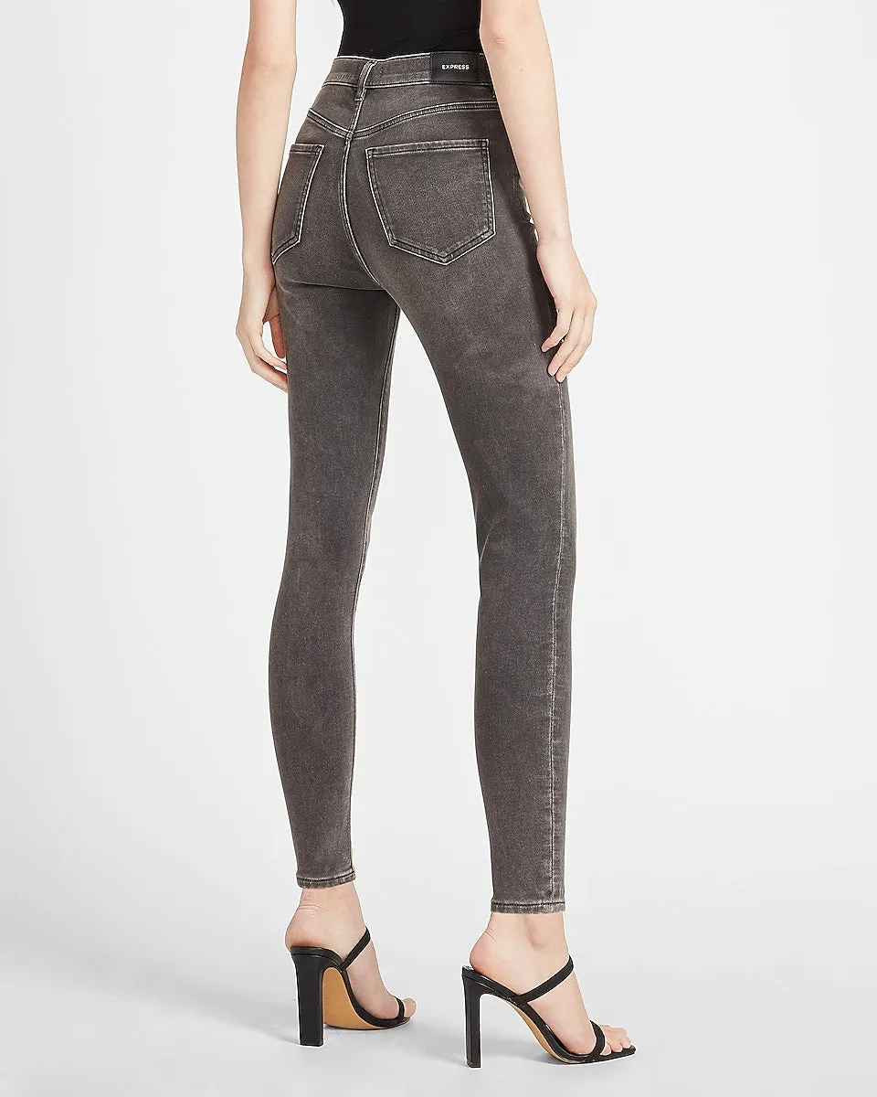 High Waisted Luxe Comfort Knit Black Skinny Jeans in Pitch Black