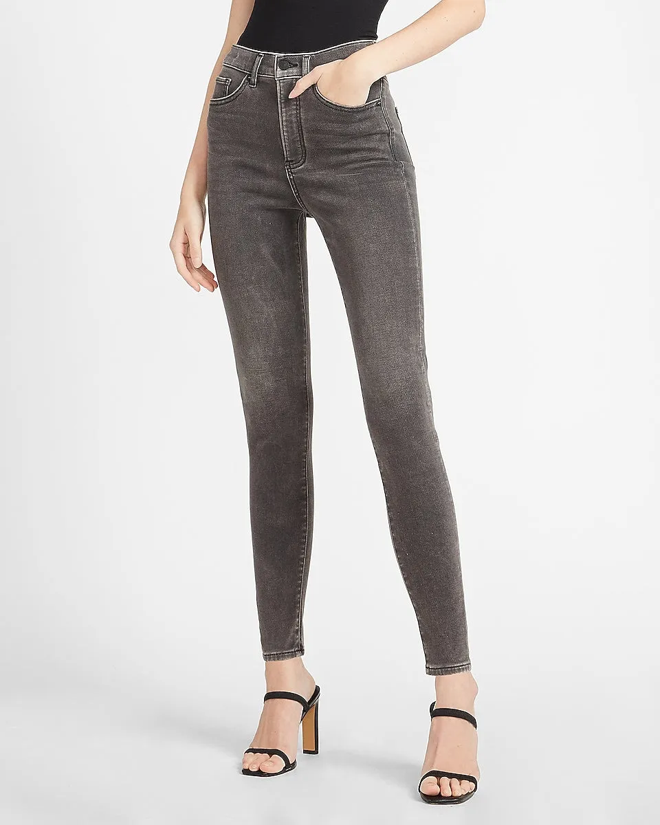 High Waisted Luxe Comfort Knit Black Skinny Jeans in Pitch Black