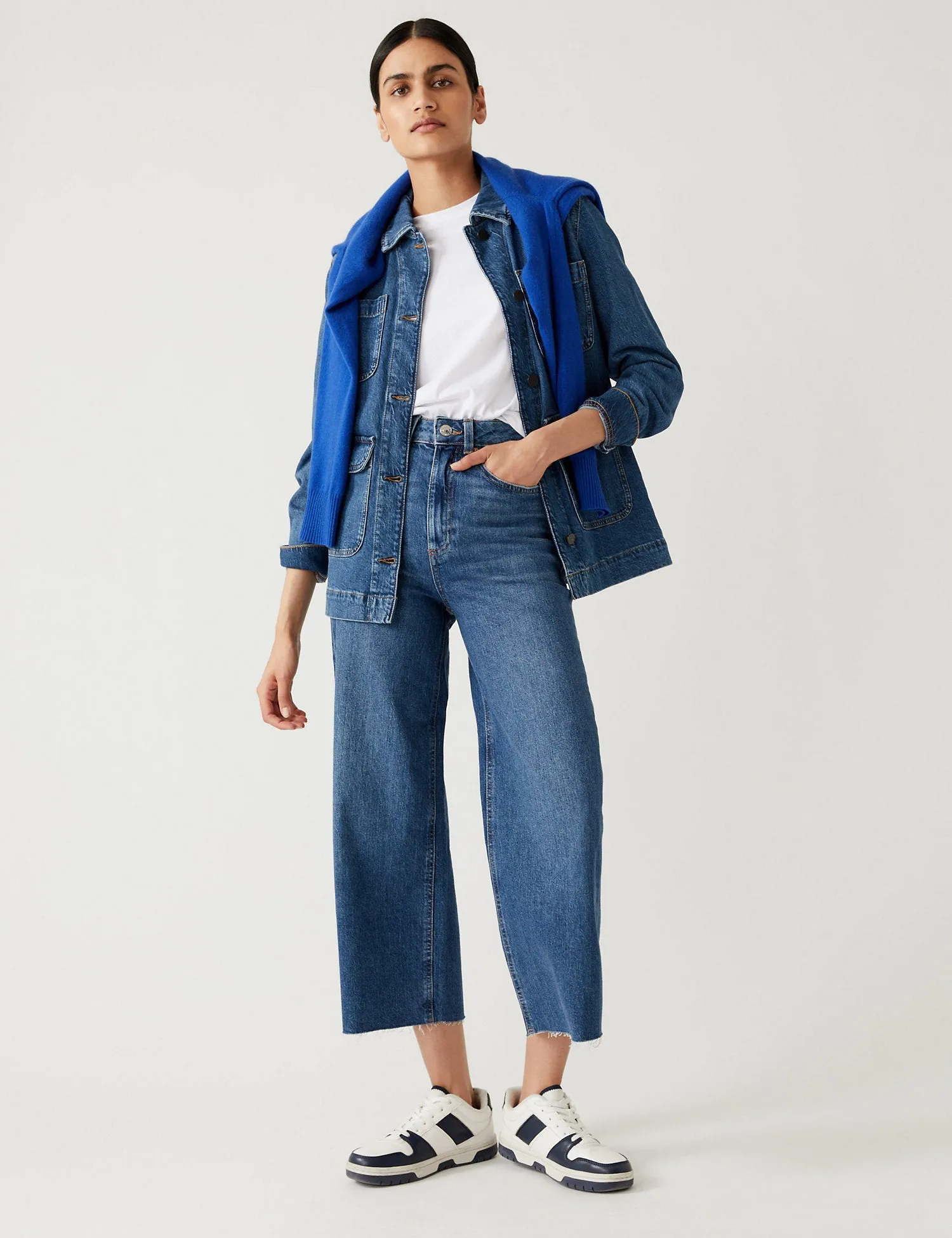 High Waisted Wide Leg Ankle Grazer Jeans