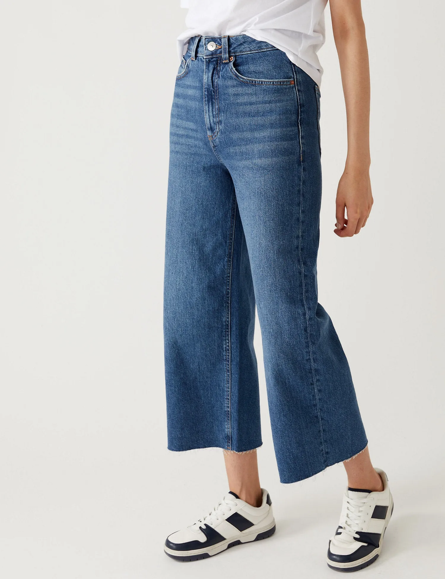 High Waisted Wide Leg Ankle Grazer Jeans