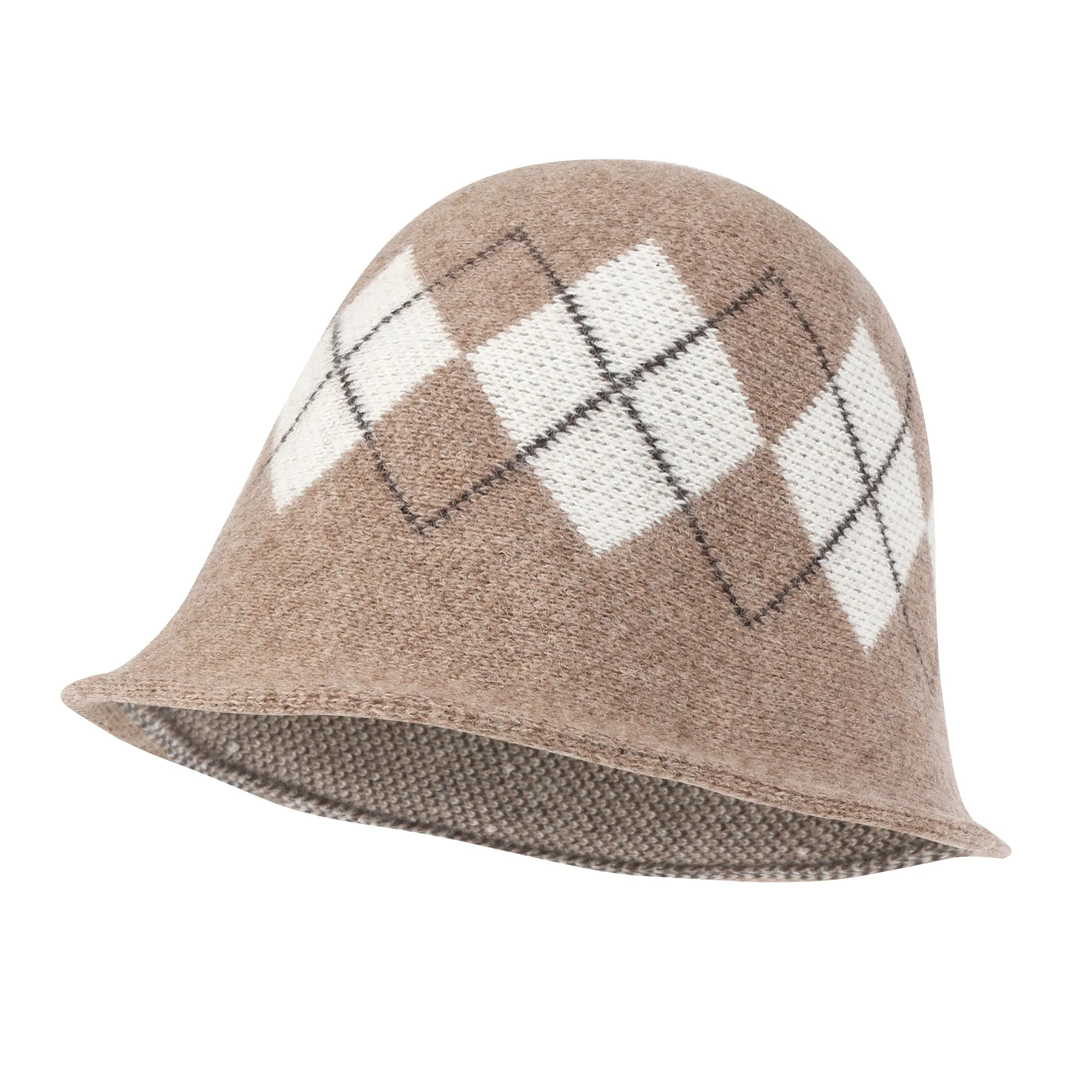 ililily Argyle Pattern Knitted Wool Blended Fedora Crochet Winter Bucket Hat