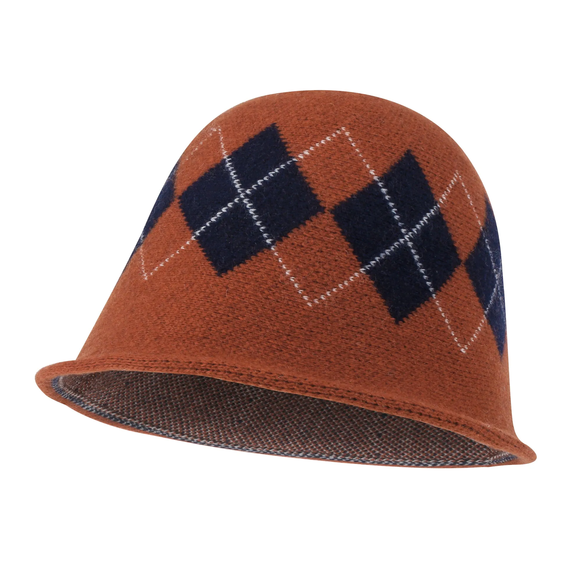 ililily Argyle Pattern Knitted Wool Blended Fedora Crochet Winter Bucket Hat