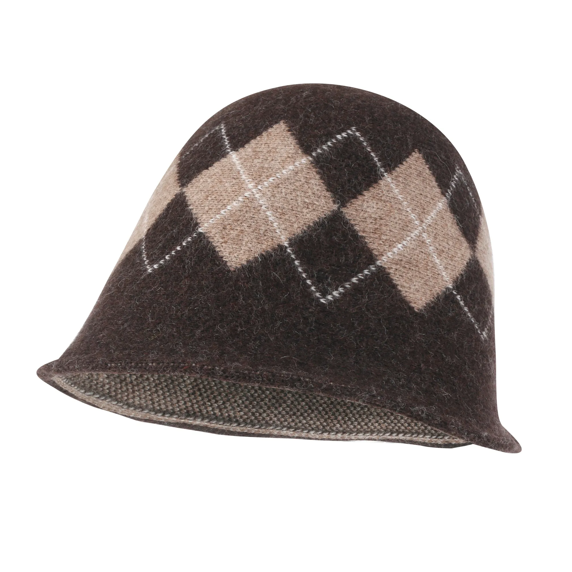 ililily Argyle Pattern Knitted Wool Blended Fedora Crochet Winter Bucket Hat