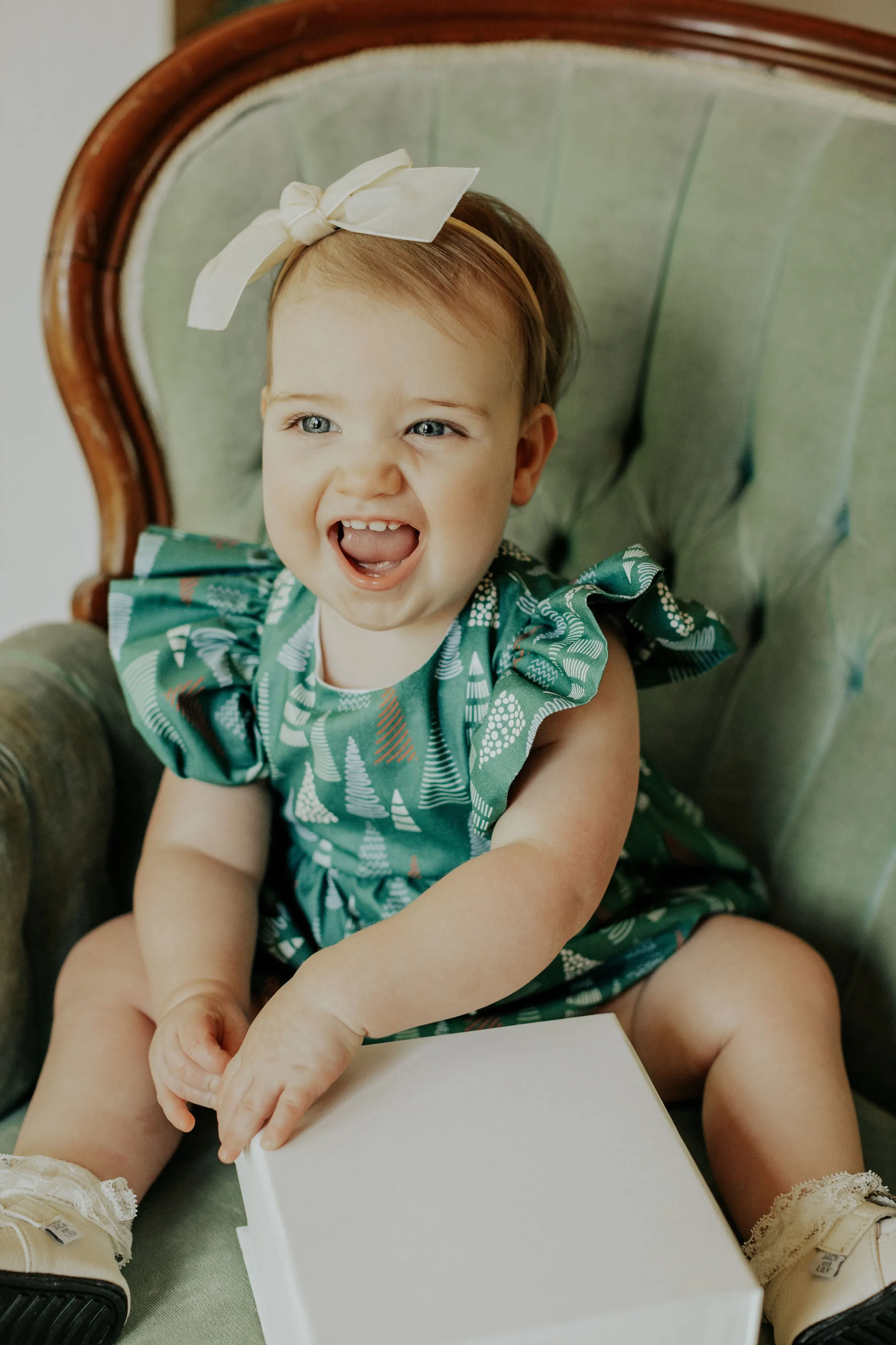 Infant Girl's Muted Hygge Christmas Print Bubble Romper