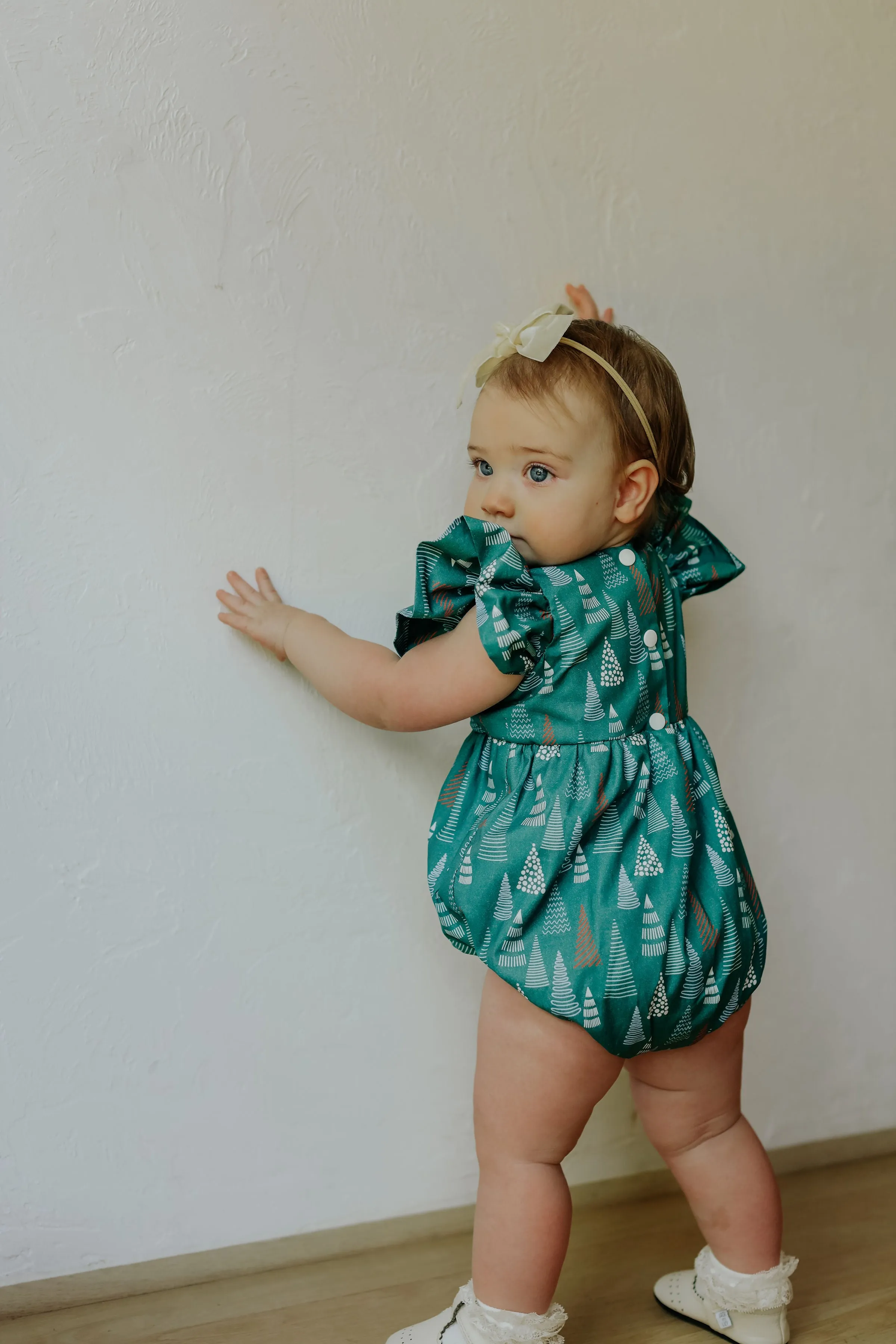 Infant Girl's Muted Hygge Christmas Print Bubble Romper
