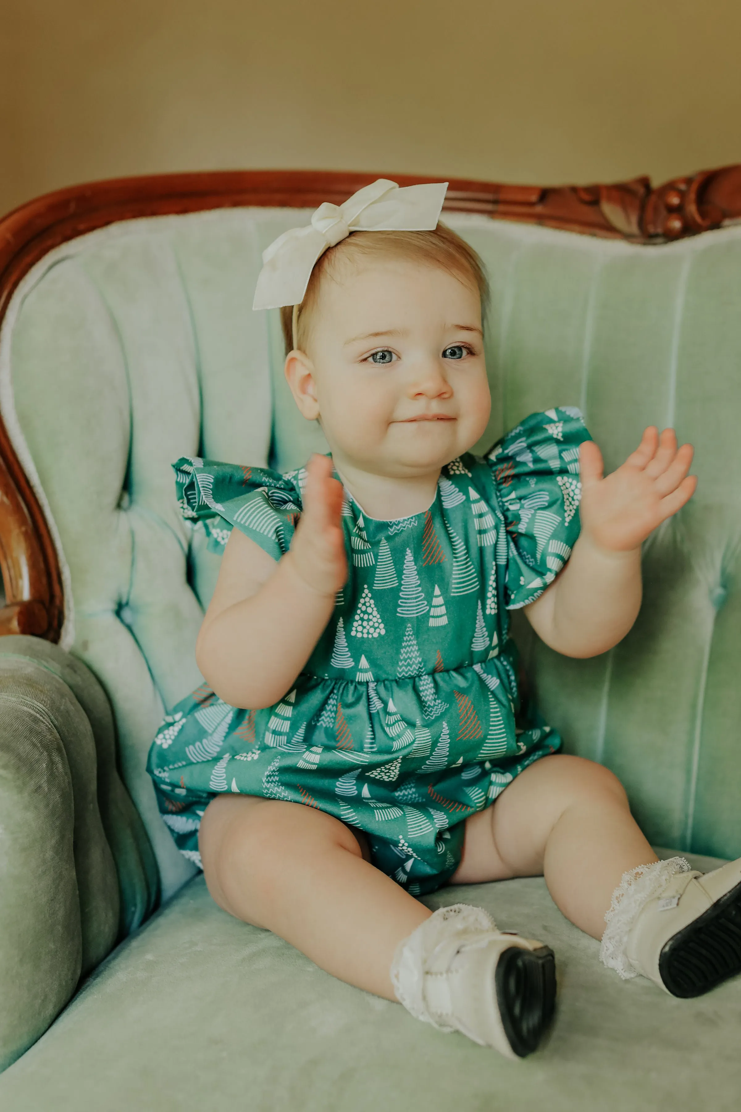 Infant Girl's Muted Hygge Christmas Print Bubble Romper