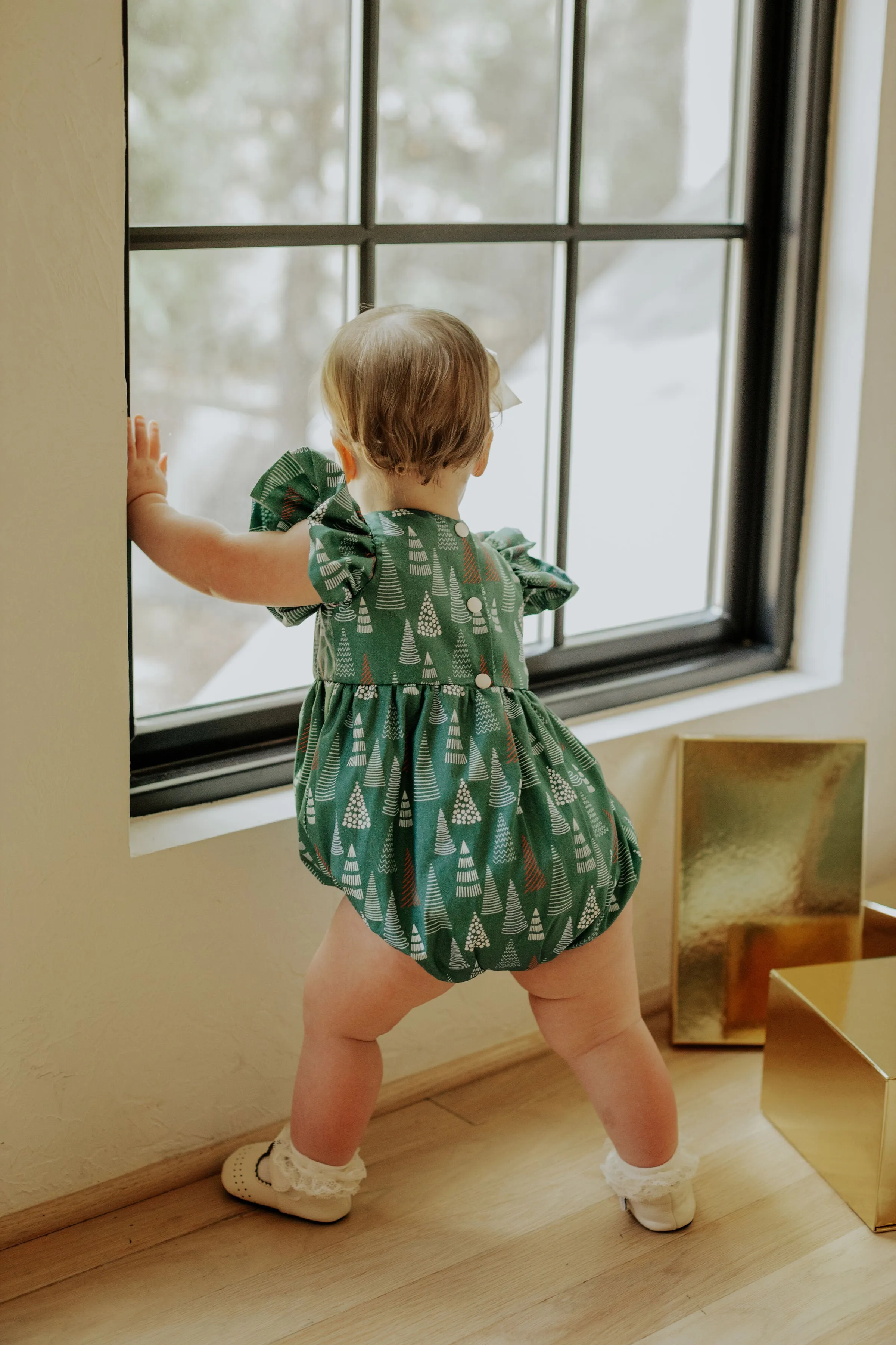 Infant Girl's Muted Hygge Christmas Print Bubble Romper