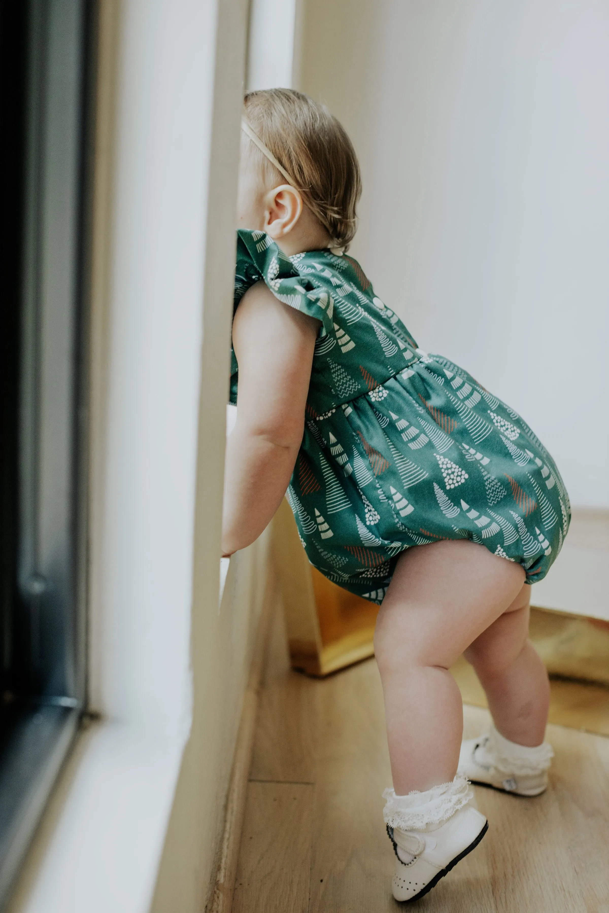 Infant Girl's Muted Hygge Christmas Print Bubble Romper