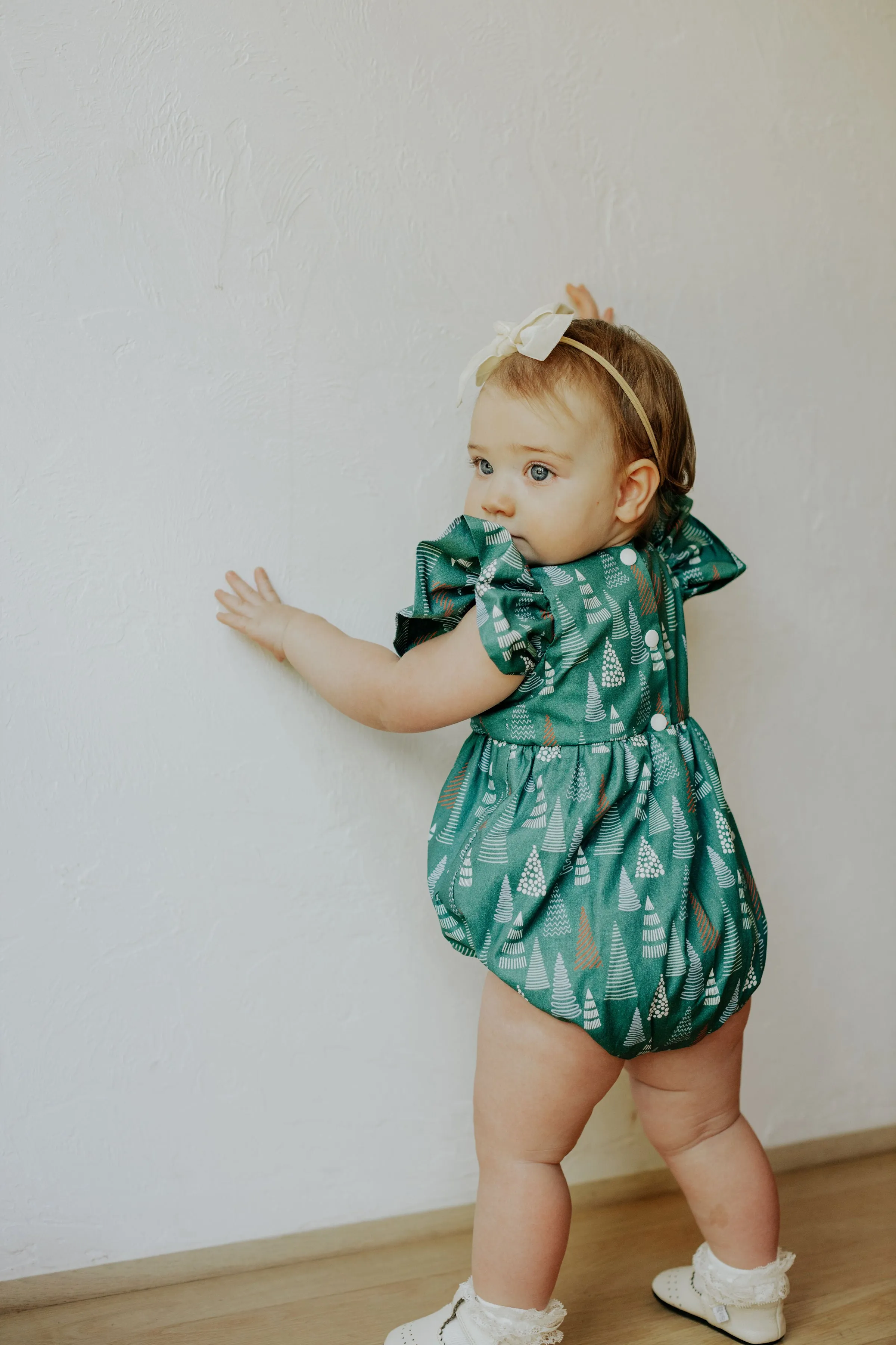 Infant Girl's Muted Hygge Christmas Print Bubble Romper