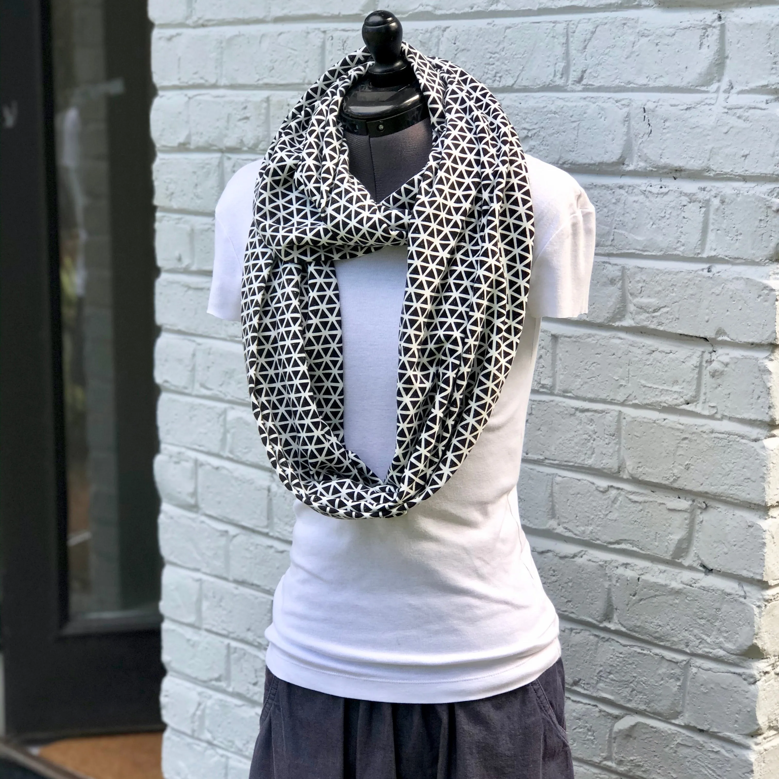 Infinity Scarf Black Triangles Knit