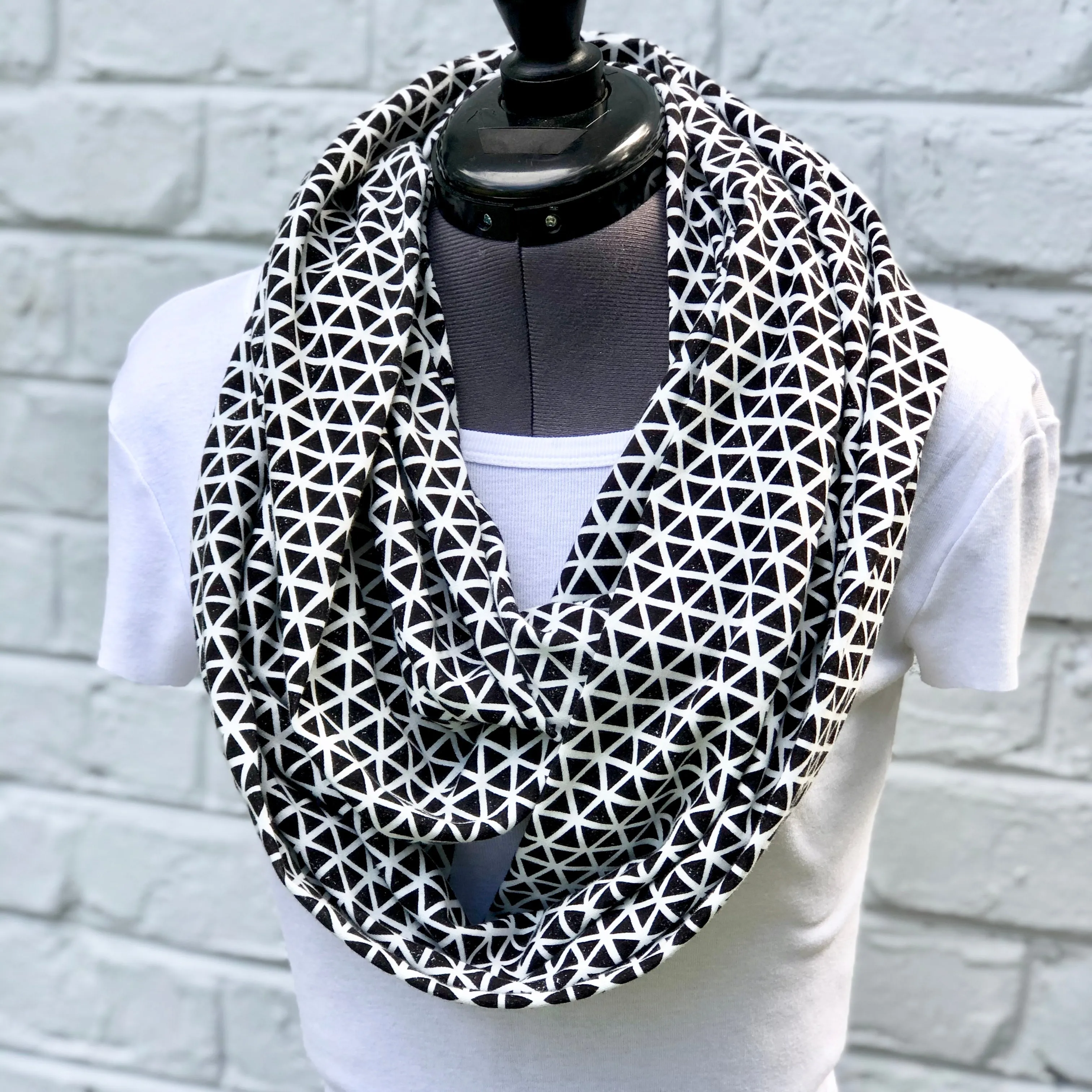 Infinity Scarf Black Triangles Knit
