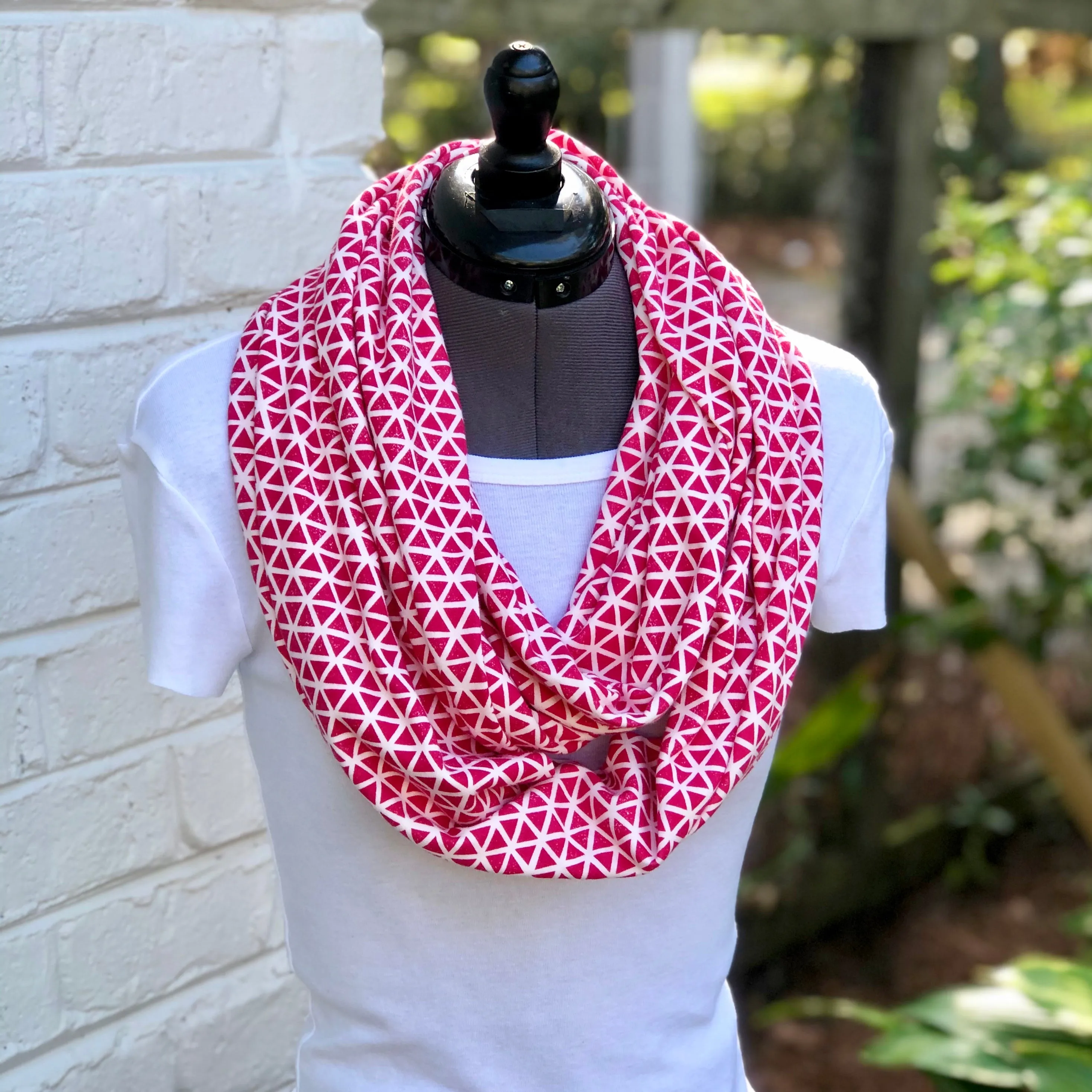 Infinity Scarf Pink Triangles Knit