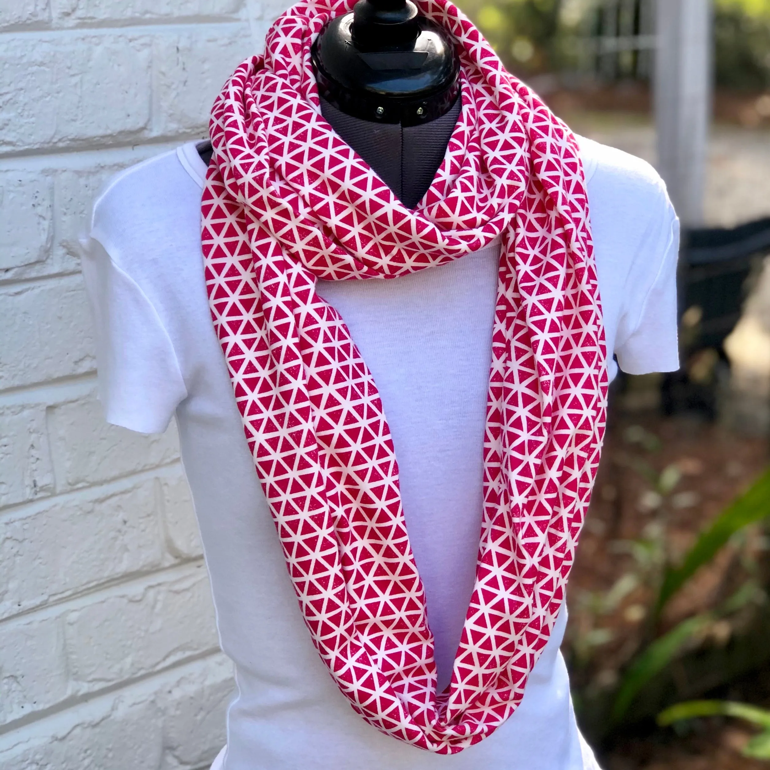 Infinity Scarf Pink Triangles Knit