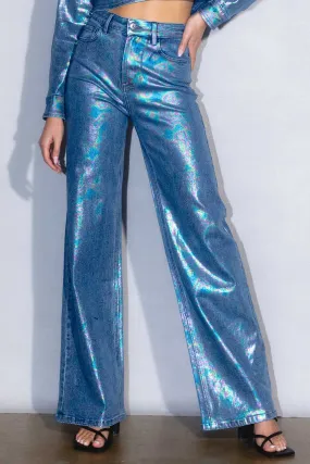 Iridescent Foil High Rise Wide Leg Jeans