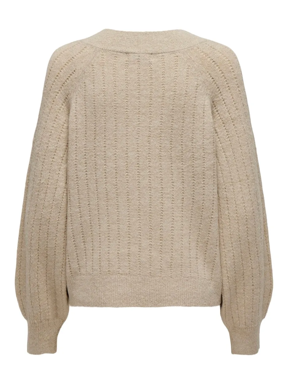 Jdyaspen Life L/s Lurex V-neck Pull - Beige
