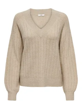 Jdyaspen Life L/s Lurex V-neck Pull - Beige
