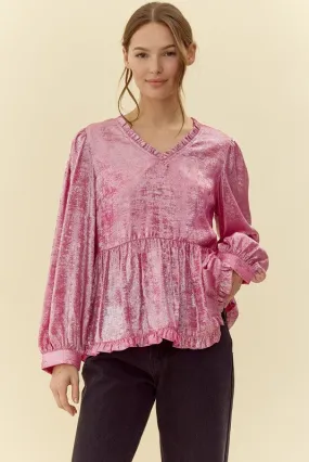 Jodifl Pink Metallic Baby Doll Top