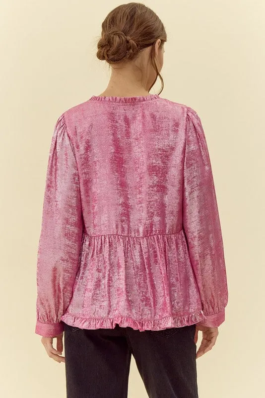 Jodifl Pink Metallic Baby Doll Top