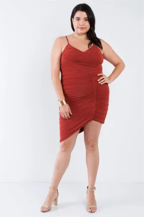 Junior Plus Size Marsala Ruched Mesh Cami Mini Dress /2-2-2