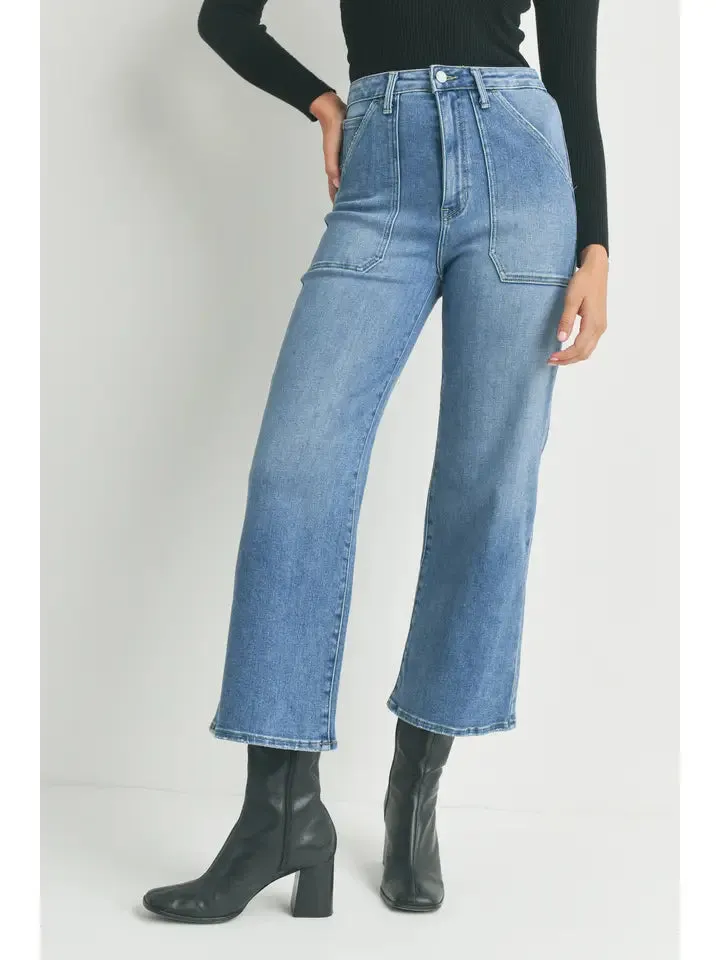 Just Black High Rise Cargo Pocket Wide Leg- Medium Denim