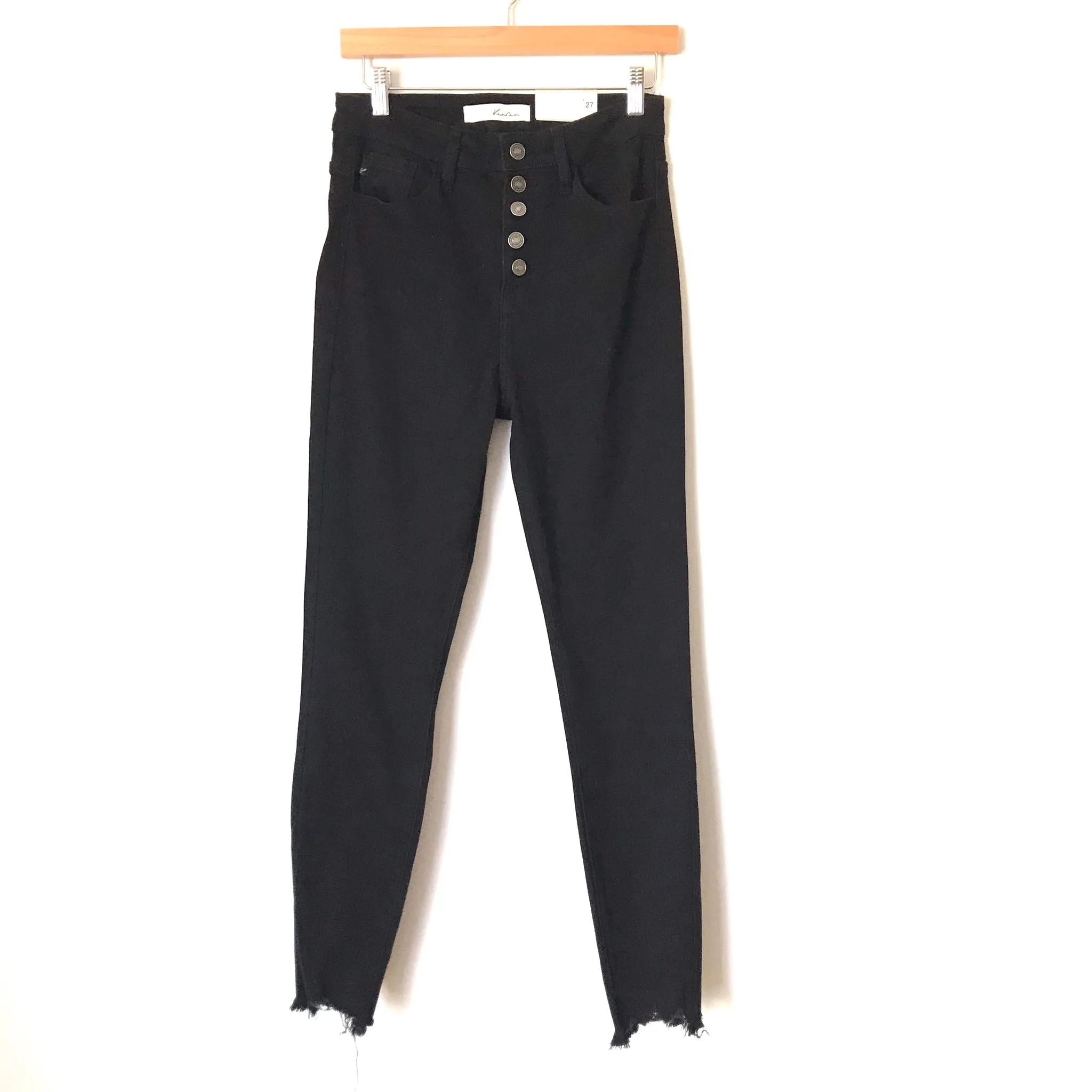 KanCan Black Button Up High Rise Raw Hem Skinny Jeans NWT- Size 7 (Inseam 27”)