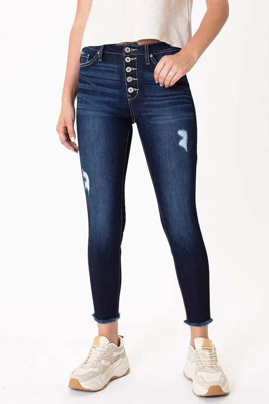 KanCan High Rise Button Fly Ankle Skinny Jeans