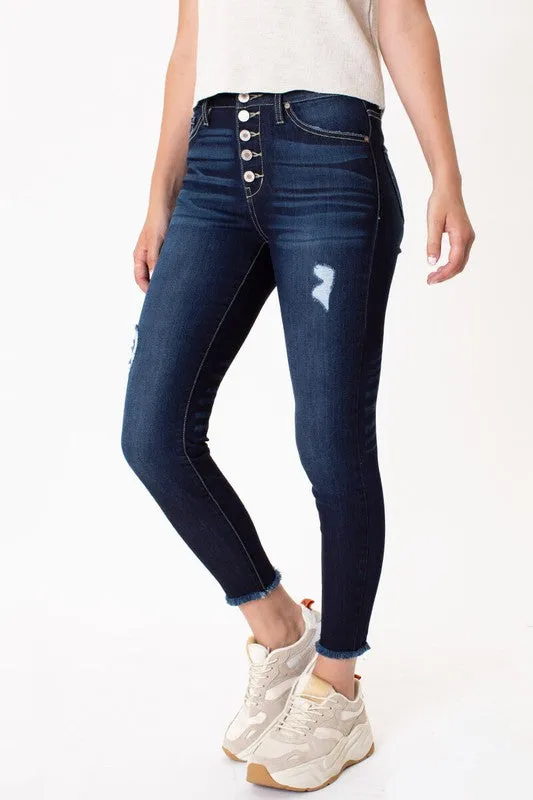 KanCan High Rise Button Fly Ankle Skinny Jeans